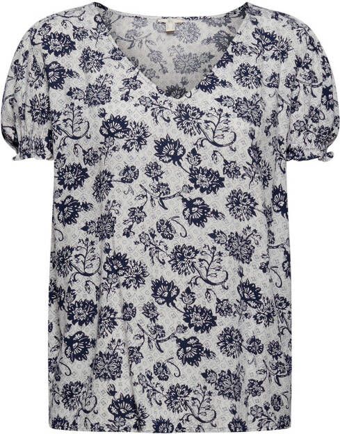 ESPRIT edc Women gebloemde top wit/blauw
