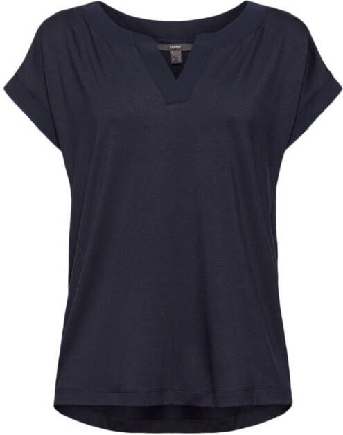 ESPRIT T shirt van gerecycled polyester donkerblauw
