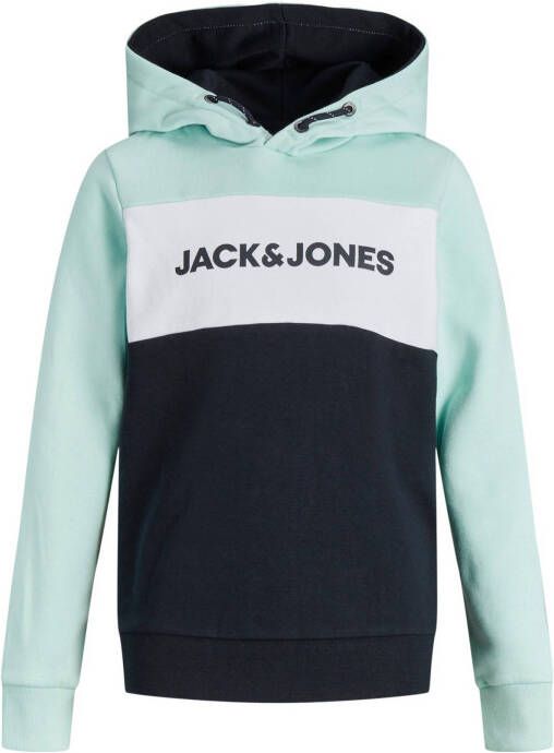 JACK & JONES JUNIOR hoodie JJELOGO met logo turquoise/zwart/wit