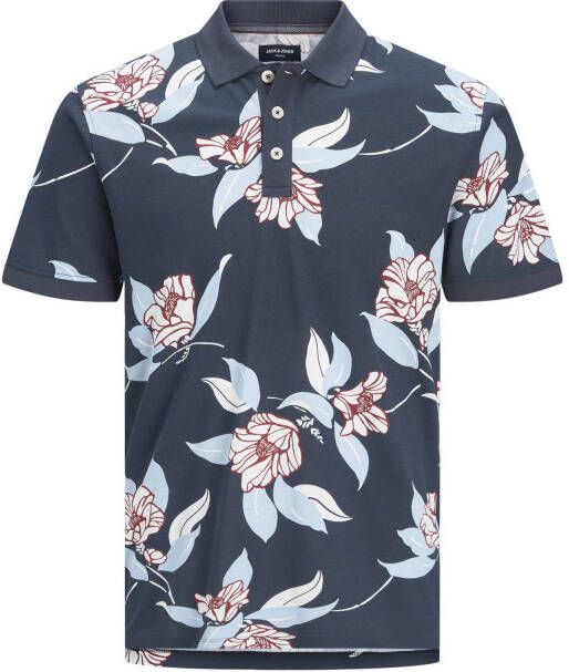 JACK & JONES PREMIUM regular fit polo JPRBLUAOP met all over print mood indigo