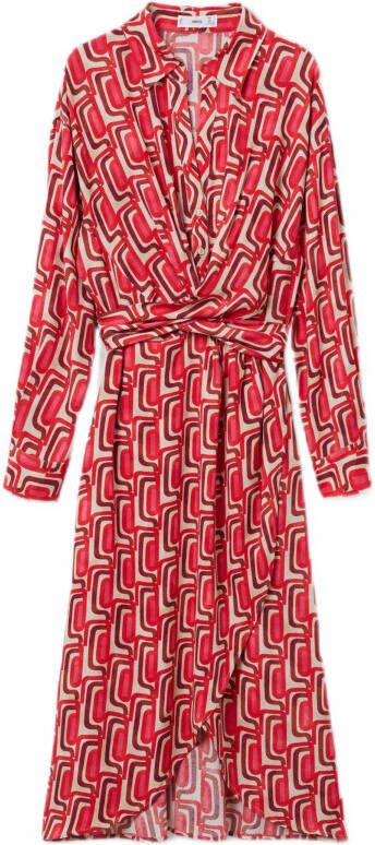 Mango A lijn jurk met all over print rood/beige