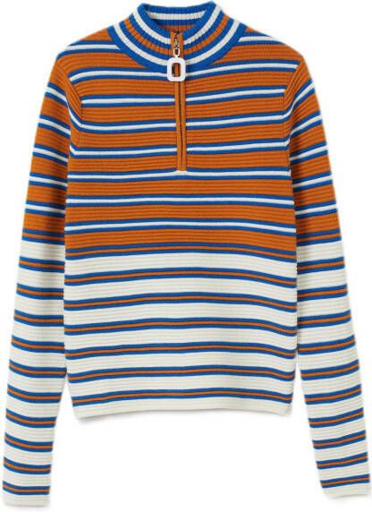 Mango gestreepte gebreide trui oranje/blauw/wit