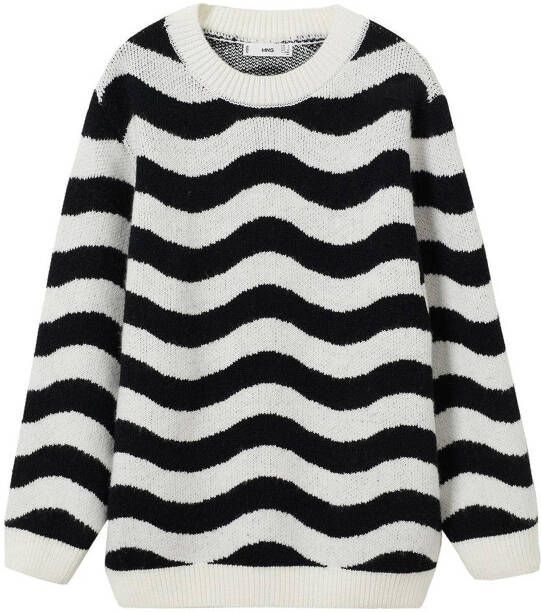Mango gestreepte gebreide trui zwart/gebroken wit