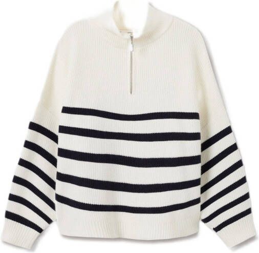 Mango gestreepte ribgebreide schipperstrui ecru/donkerblauw