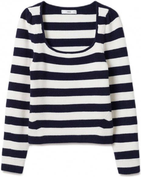 Mango gestreepte ribgebreide trui blauw/wit