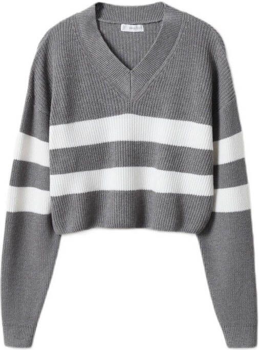 Mango Tulipa cropped ribgebreide trui met V hals