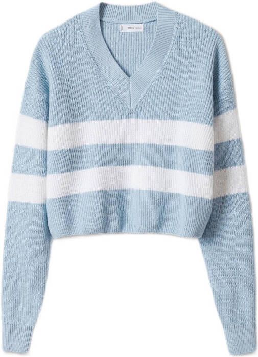 Mango Tulipa cropped ribgebreide trui met V hals