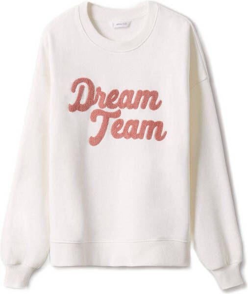 Mango Kids sweater met tekst en 3D applicatie offwhtie