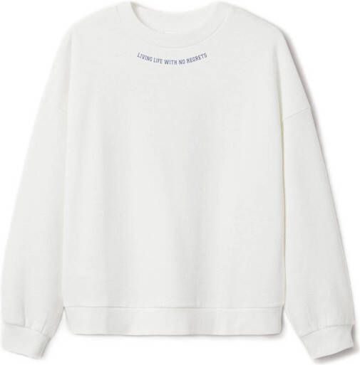 Mango Kids sweater met tekst naturel wit