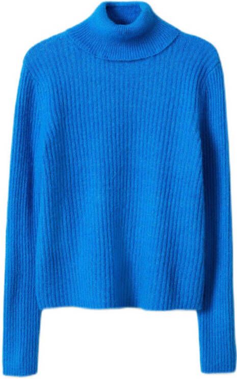 Mango ribgebreide trui met col blauw