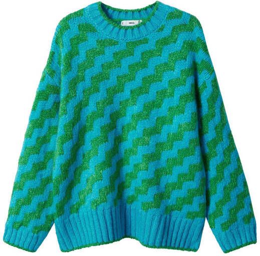 Mango trui met all over print blauw/groen