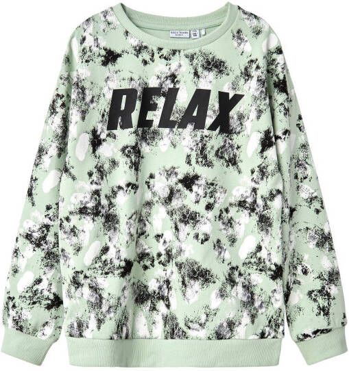 NAME IT KIDS sweater NKMVILDAR met all over print mintgroen/wit/zwart