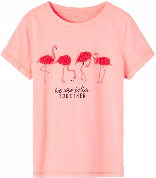 NAME IT KIDS T shirt NKFFAIMME met printopdruk koraalrood