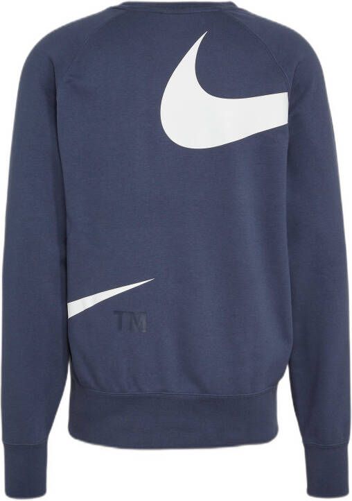 Nike sportswear swoosh semi brushed back crew sweater blauw heren