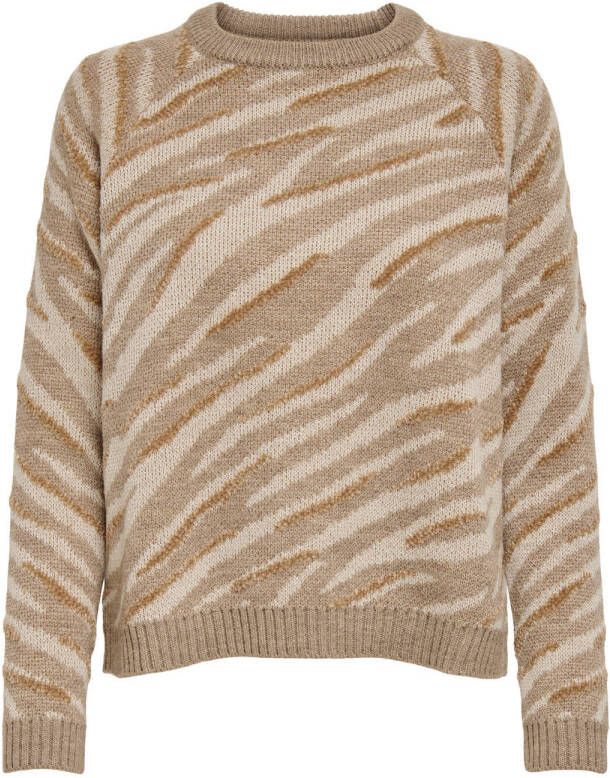 ONLY gebreide trui ONLELINA met zebraprint ecru/beige/bruin