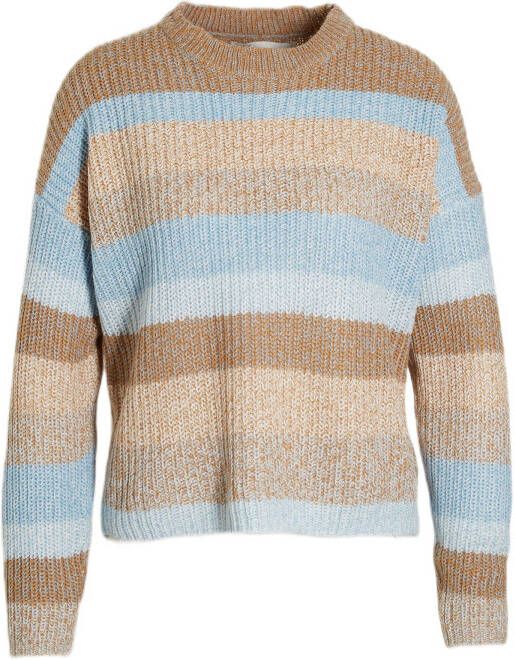ONLY gestreepte gebreide trui ONLJOLENA bruin/lichtblauw/geel/beige