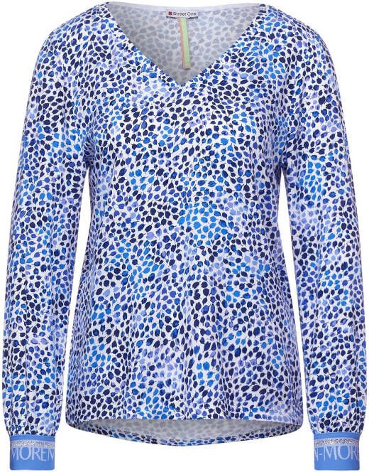 Street One top met contrastbies en glitters blauw/paars/wit