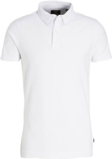 Superdry regular fit polo Studios met contrastbies wit