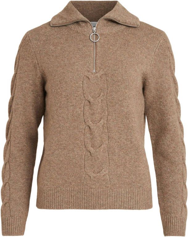 VILA gebreide schipperstrui VIOALY van gerecycled polyester bruin