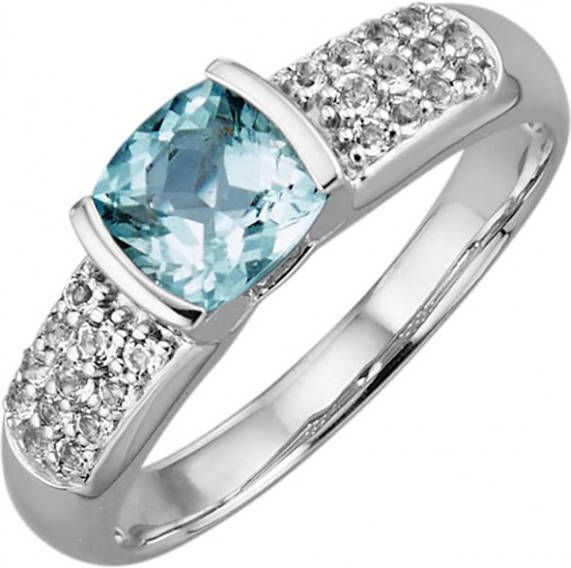 WENZ Damesring Met aquamarijn en wittopazen Zilverkleur