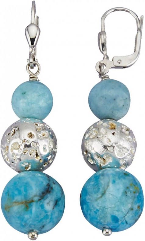 KLiNGEL Oorbellen met blauwe opalen(beh.)en lava(beh.) Zilverkleur