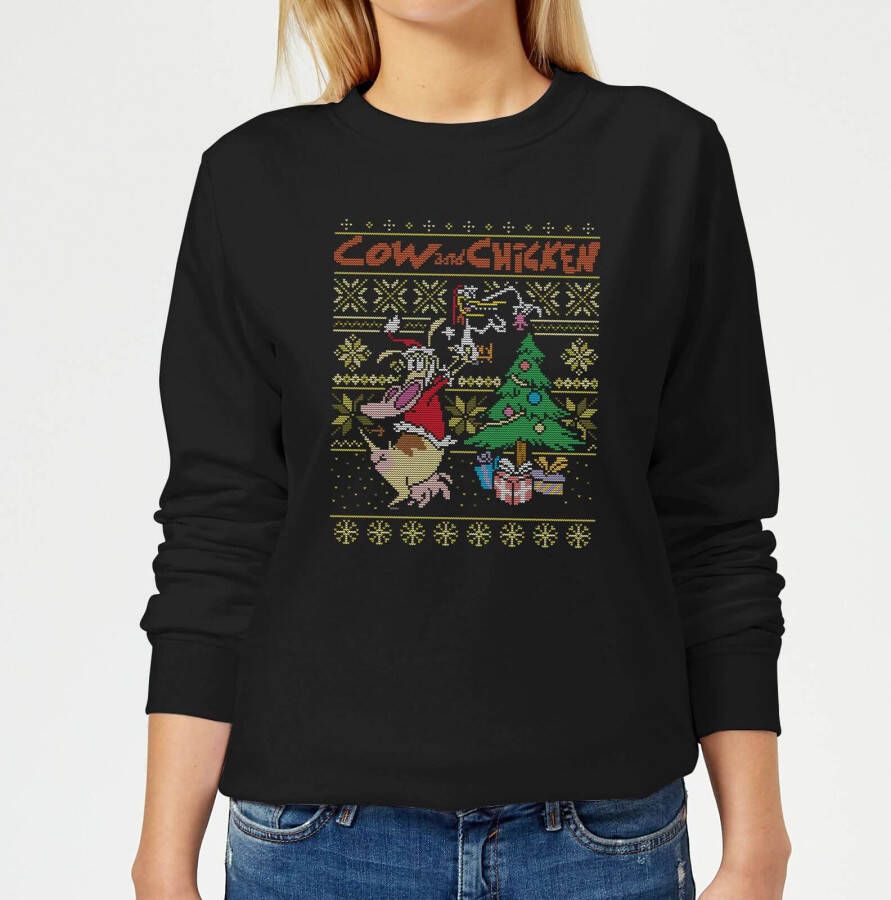 Cartoon Network Cow and Chicken Cow And Chicken Kerstmis Dames Trui Zwart